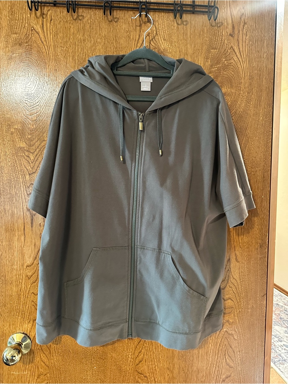 Chico's Short-Sleeve Hooded Zip Jacket - Olive Green